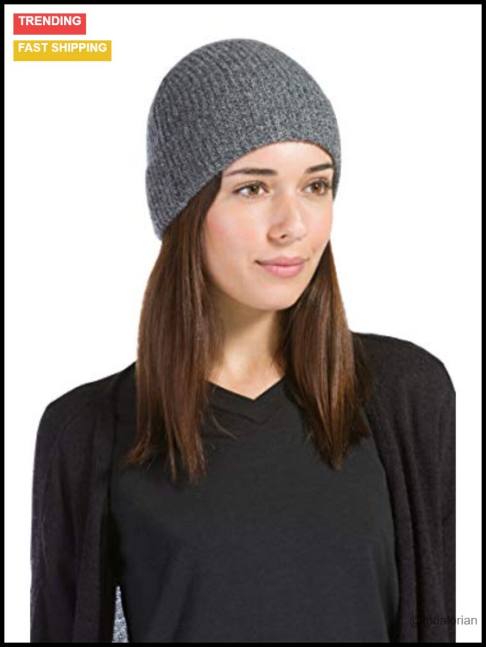 100% Cashmere Cuffed Beanie Ribbed Knit Winter Hat